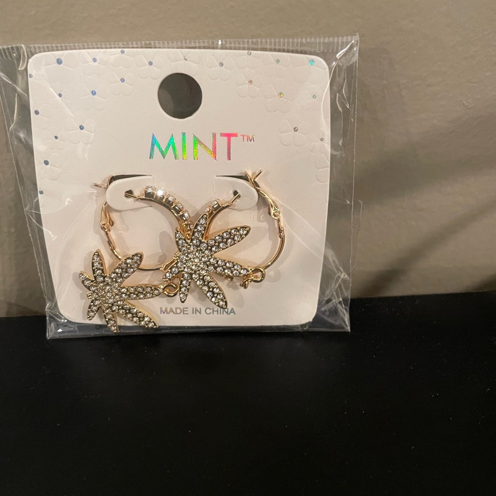 Gold & Rhinestone Plant Earrings